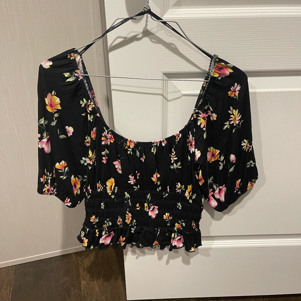 Floral Forever 21 smocked bubble sleeve top